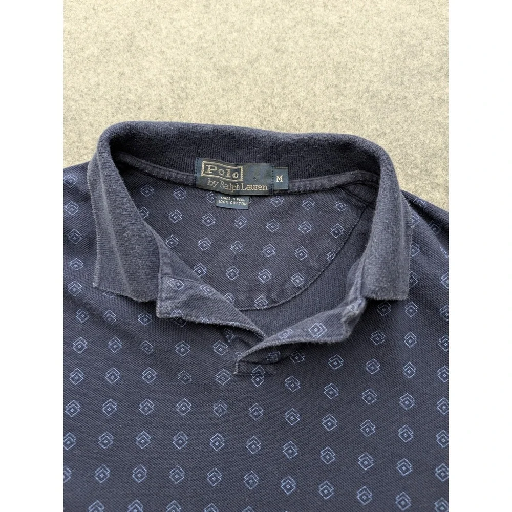 Ralph Lauren Men's Polo Shirt Medium Blue Diamond Geometric Pullover Short...